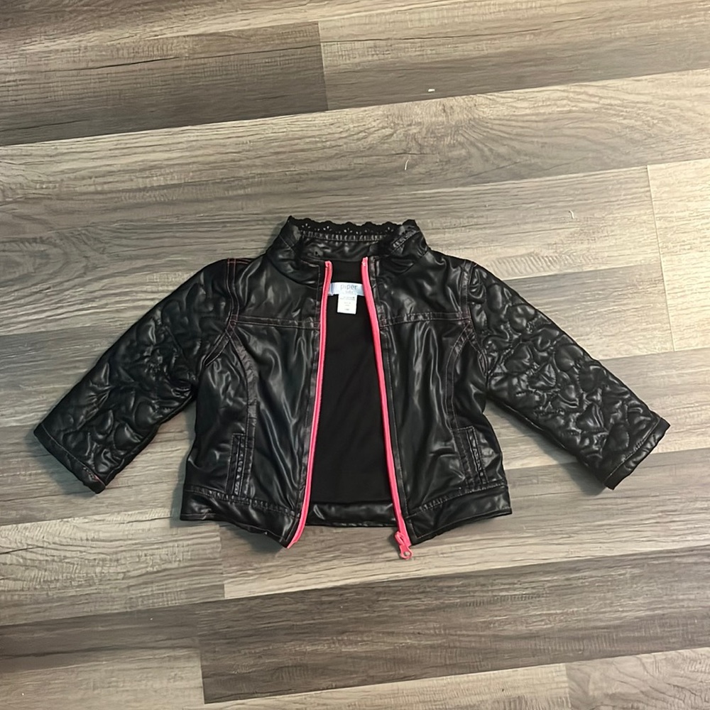 Piper baby 18M leather biker jacket black with hot pink accent